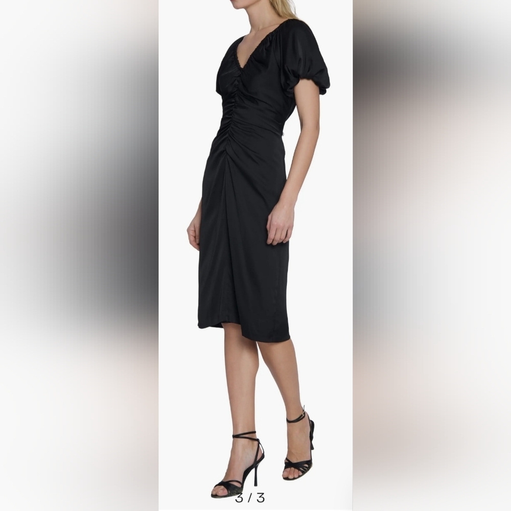 Maggy London Womens Puff Sleeve Below The Knee Women's Dress with Ruching size 0 - Picture 3 of 10